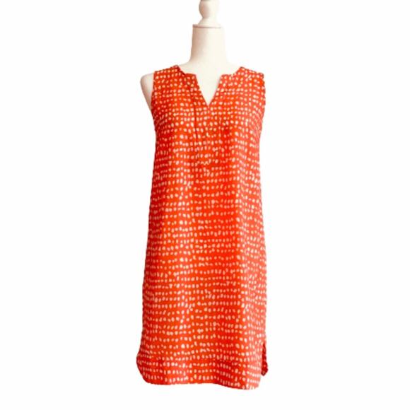 Ann Taylor Dress Petite Orange White Dot Split Neck Sleeveless Shift Size SP - Picture 1 of 11